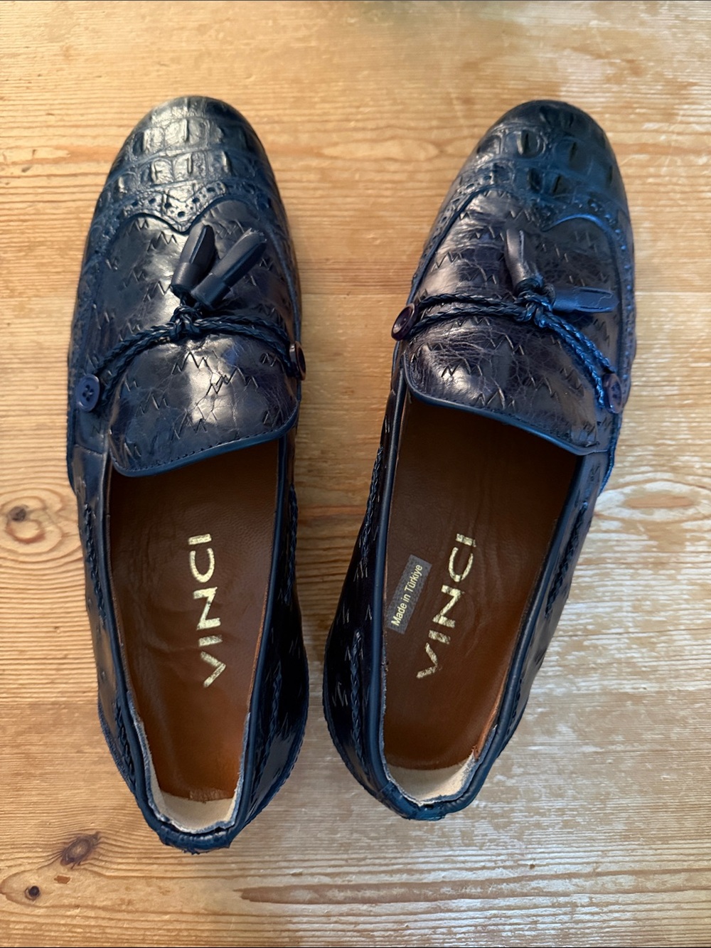 Vinci Navy Tassel Leather Loafers